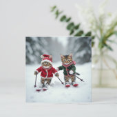 ski kitty kerstmis kaart (Staand voorkant)