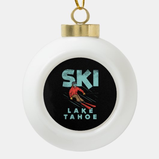 Ski Lake Tahoe Keramische Bal Ornament (Voorkant)