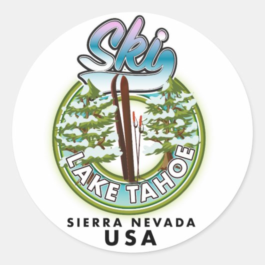 Ski Lake Tahoe Sierra Nevada Verenigde Staten Ronde Sticker (Voorkant)