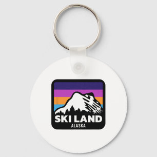 Ski Land Fairbanks Alaska Skien Snowboarden Famili Sleutelhanger