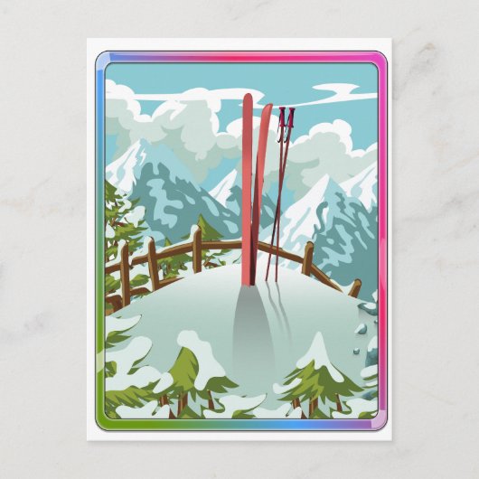 Ski landschap cartoon feestdagenkaart (Voorkant)