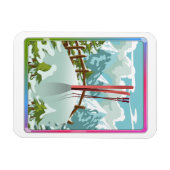 Ski landschap cartoon magneet (Horizontaal)