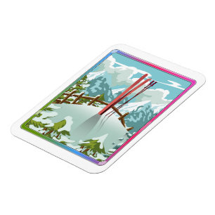 Ski landschap cartoon magneet