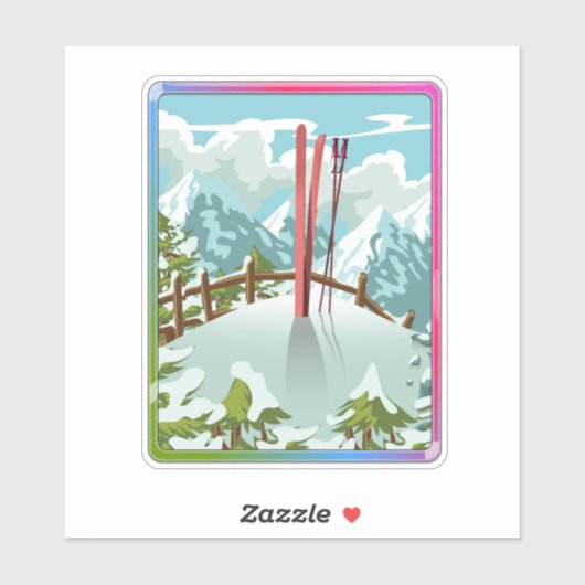 Ski landschap cartoon sticker (Vel)