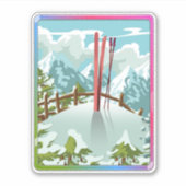 Ski landschap cartoon sticker (Voorkant)