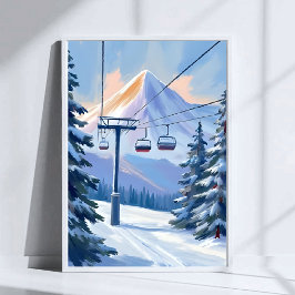 Ski Lift | Berg Winter Watercolor Skiën Poster