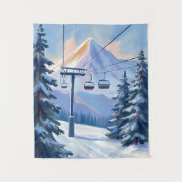 Ski Lift | Berg Winter Watercolor Skiën Wandkleed