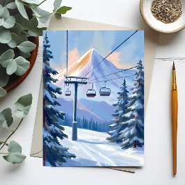 Ski Lift | Berg Winter Waterverf Skiën Briefkaart