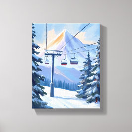 Ski Lift | Berg Winter Waterverf Skiën Canvas Afdruk