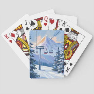 Ski Lift Berg Winter Waterverf Skiën Pokerkaarten