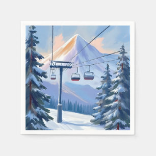 Ski Lift   Berg Winter Waterverf Skiën Servet