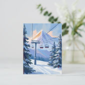 Ski Lift | Mountain Winter Watercolor Skiing Briefkaart (Staand voorkant)