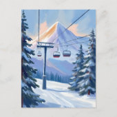 Ski Lift | Mountain Winter Watercolor Skiing Briefkaart (Voorkant)