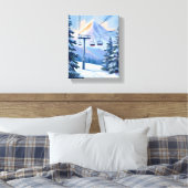 Ski Lift | Mountain Winter Watercolor Skiing Canvas Afdruk (Insitu (Slaapkamer))
