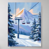 Ski Lift | Mountain Winter Watercolor Skiing Poster (Voorkant)