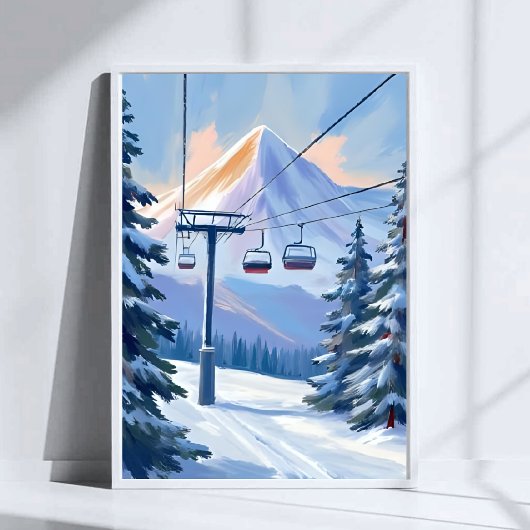 Ski Lift | Mountain Winter Watercolor Skiing Poster