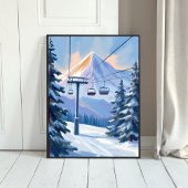 Ski Lift | Mountain Winter Watercolor Skiing Poster