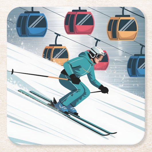 Ski Lift Skier Onderzetter Set (Voorkant)