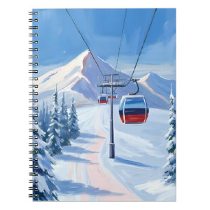 Ski Lift Sneeuwberg Gondel Waterverf Notitieboek