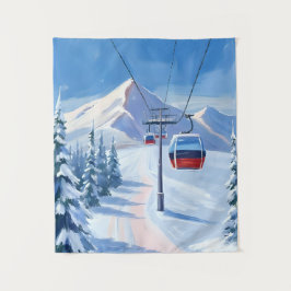 Ski Lift | Sneeuwberg Gondel Waterverf Wandkleed