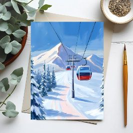 Ski Lift | Sneeuwberg Gondola Waterverf Briefkaart