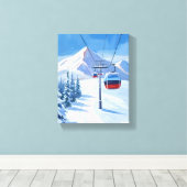 Ski Lift | Sneeuwberg Gondola Waterverf Canvas Afdruk (Insitu (Houten vloer))