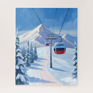 Ski Lift   Sneeuwberg Gondola Waterverf Legpuzzel
