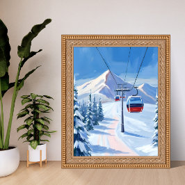 Ski Lift | Sneeuwberg Gondola Waterverf Poster