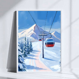 Ski Lift | Sneeuwberg Gondola Waterverf Poster
