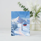 Ski Lift | Snow Mountain Gondola Watercolor Briefkaart (Staand voorkant)