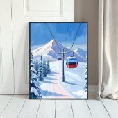 Ski Lift | Snow Mountain Gondola Watercolor Poster