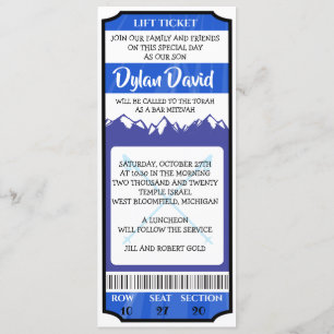 SKI LIFT TICKET Bar Bat Mitzvah Uitnodiging
