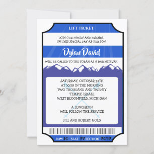 SKI LIFT TICKET Bar Bat Mitzvah Uitnodiging