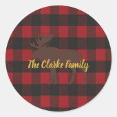 Ski Lodge Eland Buffalo Geruite Kerstfeest Ronde Sticker (Voorkant)