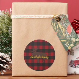 Ski Lodge Eland Buffalo Plaid Kerstfeest Ronde Sticker