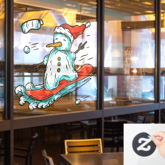 Ski Lodge Kerstman Winter Sneeuwman Op Snowboard D Raamsticker