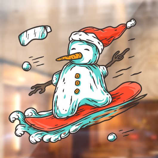 Ski Lodge Santa Winter Snowman On Snowboard Decor Raamsticker (Vel 2)