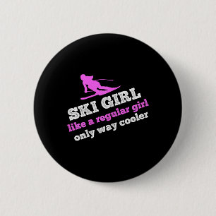 Ski-meisje als een gewoon meisje alleen veel coole ronde button 5,7 cm