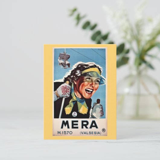  ski Mera Valsesia Italiaanse reisposter Briefkaart (Staand voorkant)