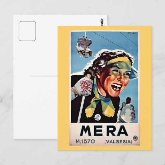  ski Mera Valsesia Italiaanse reisposter Briefkaart (Voorkant / Achterkant)
