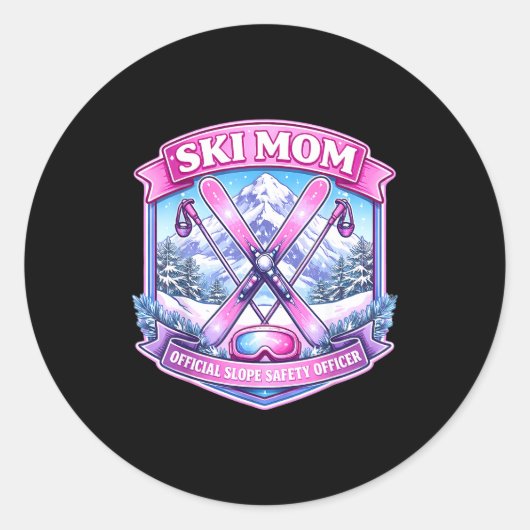 Ski moeder helling veiligheidsbeambte moederdag sk ronde sticker (Voorkant)