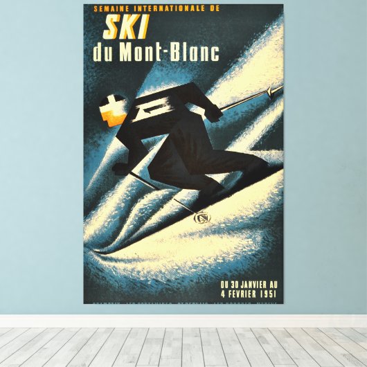 Ski Mont Blanc 1951 Frans Skiing Canvas Afdruk (Insitu (Houten vloer))