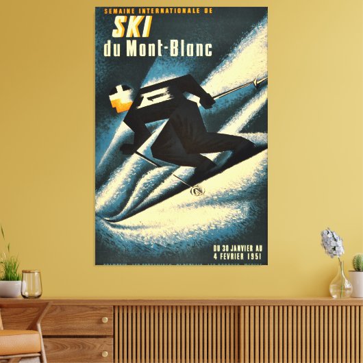 Ski Mont Blanc 1951 Frans Skiing Canvas Afdruk (Insitu (Woonkamer))