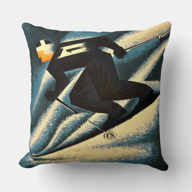 Ski Mont Blanc 1951  Poster van het Franse kiemen Kussen (Voorkant)