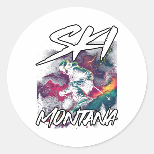 Ski Montana Downhill Skiing Adventure Montana Usa  Ronde Sticker (Voorkant)