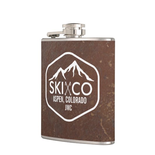  Ski Mountain Aspen CO Monogram Leder Heupfles (Links)