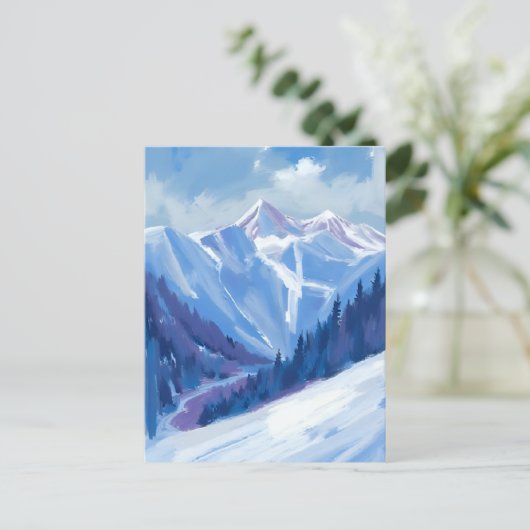 Ski Mountain | Blue Watercolor Mountain Range Briefkaart (Staand voorkant)
