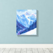 Ski Mountain | Blue Watercolor Mountain Range Canvas Afdruk (Insitu (Houten vloer))