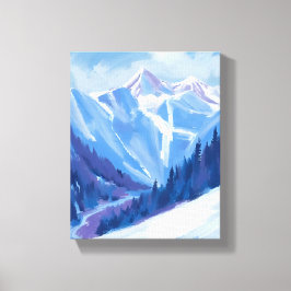 Ski Mountain | Blue Watercolor Mountain Range Canvas Afdruk