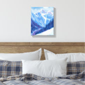 Ski Mountain | Blue Watercolor Mountain Range Canvas Afdruk (Insitu (Slaapkamer))